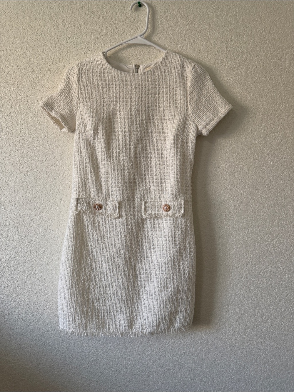 BeBop Cream Tweed Short-Sleeve Shift Dress